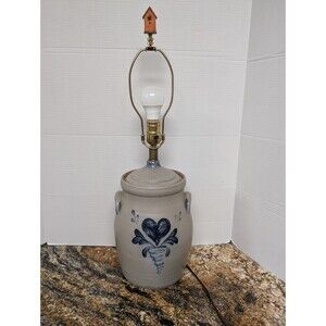 ROWE 1997 American stoneware crock lamp Cobalt Blue Heart Vintage Retro Decor